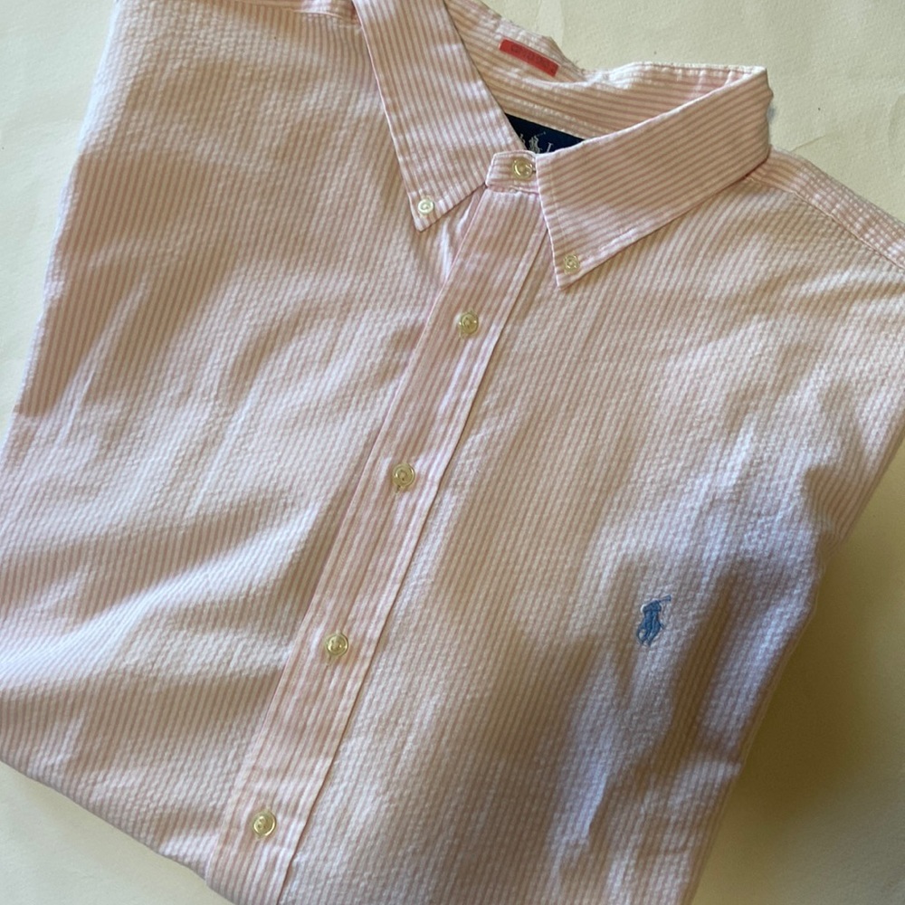 Ralph Lauren Polo - Men’s 2X Big pink seersucker short sleeve button down shirt